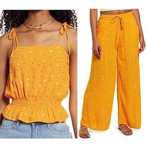 New BP Matching Set Orange Floral Print Tie Strap Tank Top & Wide Leg Pants XXS